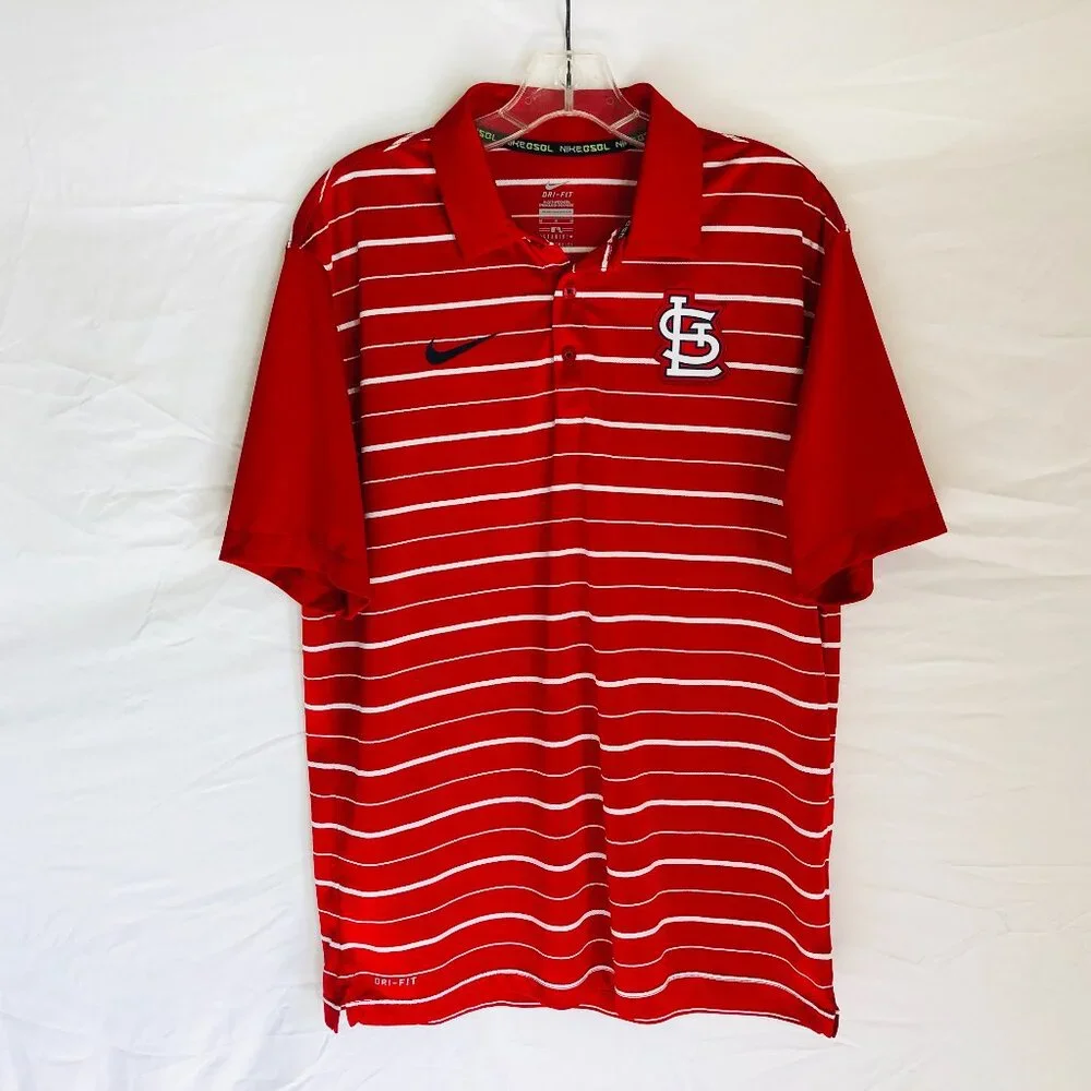 St‎ Louis Cardinals Nike Dri Fit Red Striped Polo Shirt Men's Size Medium